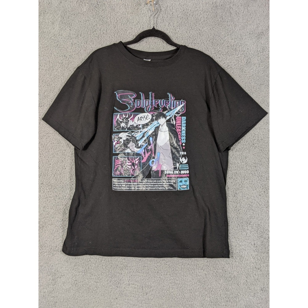 M&T Solo Leveling T-Shirt Mens XL Black Cotton Sung Jin-Woo Anime Crew Neck
